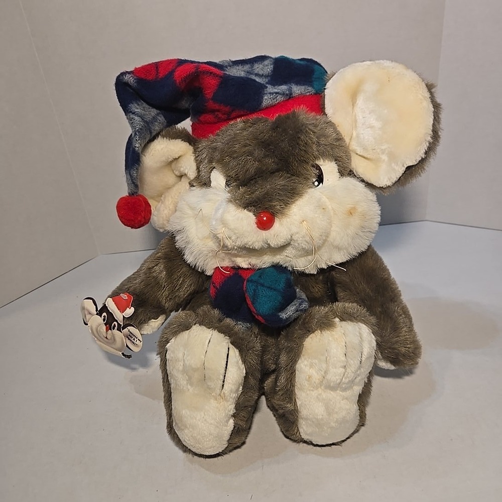 VTG Dayton Hudson Target Christmas Mouse Plush 12x14in Squeak Ear‎ Holiday 1980s